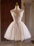 Ndyad Sweetheart Neck Tulle Lace Light Champagne Short Prom Dress HZ1024