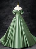 Ndyad Satin Green Long Prom Dress, Green Formal Evening Dress HZ1024