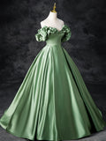 Ndyad Satin Green Long Prom Dress, Green Formal Evening Dress HZ1024