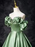 Ndyad Satin Green Long Prom Dress, Green Formal Evening Dress HZ1024