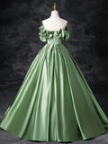 Ndyad Satin Green Long Prom Dress, Green Formal Evening Dress HZ1024