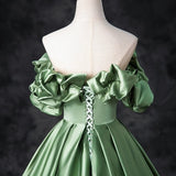 Ndyad Satin Green Long Prom Dress, Green Formal Evening Dress HZ1024