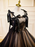 Ndyad Black Tulle Lace Long Prom Dresses, Black Long Evening Dresses HZ1024