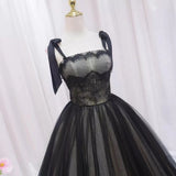 Ndyad Black Tulle Lace Long Prom Dresses, Black Long Evening Dresses HZ1024