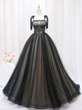Ndyad Black Tulle Lace Long Prom Dresses, Black Long Evening Dresses HZ1024