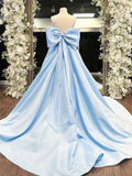 Evafashion A-Line Satin Blue Long prom Dress, Blue Long Formal Dress HZ1024