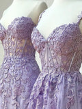 Ndyad Lace Long Prom Dress, Purple Lace Evening Dresses HZ1024