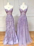 Ndyad Lace Long Prom Dress, Purple Lace Evening Dresses HZ1024