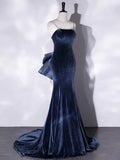 Ndyad Mermaid Velvet Long Prom Dresses, Velvet Formal Evening Dresses HZ1024