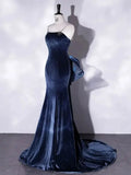 Ndyad Mermaid Velvet Long Prom Dresses, Velvet Formal Evening Dresses HZ1024