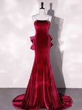 Ndyad Mermaid Velvet Long Prom Dresses, Velvet Formal Evening Dresses HZ1024