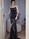 Ndyad Mermaid Velvet Long Prom Dresses, Velvet Formal Evening Dresses HZ1024