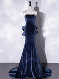 Ndyad Mermaid Velvet Long Prom Dresses, Velvet Formal Evening Dresses HZ1024