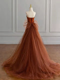 Ndyad Mermaid Satin Brown Long Prom Dress, Brown Long Evening Dress HZ1024