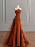 Ndyad Mermaid Satin Brown Long Prom Dress, Brown Long Evening Dress HZ1024