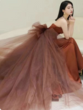 Ndyad Mermaid Satin Brown Long Prom Dress, Brown Long Evening Dress HZ1024