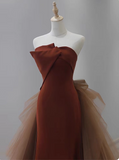 Ndyad Mermaid Satin Brown Long Prom Dress, Brown Long Evening Dress HZ1024