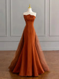 Ndyad Mermaid Satin Brown Long Prom Dress, Brown Long Evening Dress HZ1024