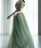 Ndyad Green Tulle Long Prom Dresses, Green Formal Evening Dresses HZ1024