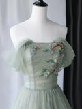 Ndyad Green Tulle Long Prom Dresses, Green Formal Evening Dresses HZ1024