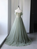 Ndyad Green Tulle Long Prom Dresses, Green Formal Evening Dresses HZ1024