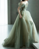 Ndyad Green Tulle Long Prom Dresses, Green Formal Evening Dresses HZ1024