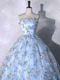 Ndyad Tulle 3 D Applique Long Prom Dress, Blue Formal Evening Dress HZ1024