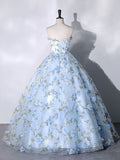 Ndyad Tulle 3 D Applique Long Prom Dress, Blue Formal Evening Dress HZ1024