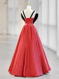 Ndyad Watermelon Red Satin Long Prom Dress, Long Formal Dress HZ1024