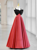 Ndyad Watermelon Red Satin Long Prom Dress, Long Formal Dress HZ1024