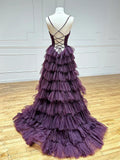 Ndyad Backless Tulle Purple Long Prom Dress, Tulle Long Formal Dress HZ1024