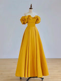 Ndyad Off Shoulder Yellow Long Prom Dress, Yellow Long Graduation Dress HZ1024