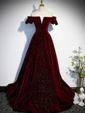 Ndyad Off Shoulder Velvet Black Long Prom Dress, Black Formal Dress HZ1024