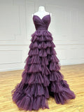 Ndyad Backless Tulle Purple Long Prom Dress, Tulle Long Formal Dress HZ1024