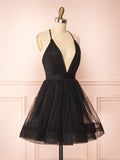 Ndyad v neck black short prom dress black homecoming dress HZ1024