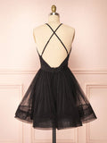 Ndyad v neck black short prom dress black homecoming dress HZ1024