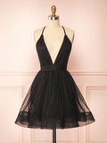 Ndyad v neck black short prom dress black homecoming dress HZ1024