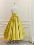 Ndyad yellow satin short prom dress, yellow bridesmaid dress HZ1024