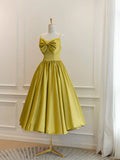 Ndyad yellow satin short prom dress, yellow bridesmaid dress HZ1024