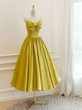 Ndyad yellow satin short prom dress, yellow bridesmaid dress HZ1024