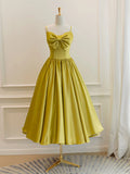 Ndyad yellow satin short prom dress, yellow bridesmaid dress HZ1024