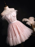 Ndyad sweetheart neck tulle short prom dress pink tulle homecoming dress HZ1024
