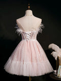 Ndyad sweetheart neck tulle short prom dress pink tulle homecoming dress HZ1024