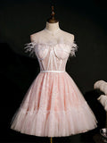 Ndyad sweetheart neck tulle short prom dress pink tulle homecoming dress HZ1024