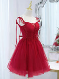 Ndyad tulle lace short prom dress,burgundy homecoming dress HZ1024