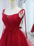 Ndyad tulle lace short prom dress,burgundy homecoming dress HZ1024