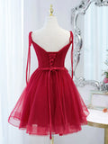 Ndyad tulle lace short prom dress,burgundy homecoming dress HZ1024
