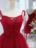 Ndyad tulle lace short prom dress,burgundy homecoming dress HZ1024