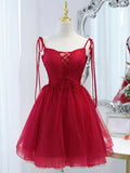Ndyad tulle lace short prom dress,burgundy homecoming dress HZ1024