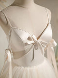 Ndyad A-line tulle short prom dress beige tulle homecoming dress HZ1024